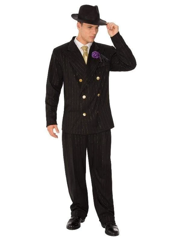 Rubie's Gangster Adult Costume With Gold Pin Stripe And Gold Tie
