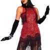 Leg Avenue Womens Gatsby Girl 1920s Burgundy Sequin Fringed Flapper Costume