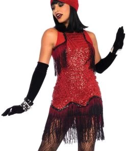 Leg Avenue Womens Gatsby Girl 1920s Burgundy Sequin Fringed Flapper Costume