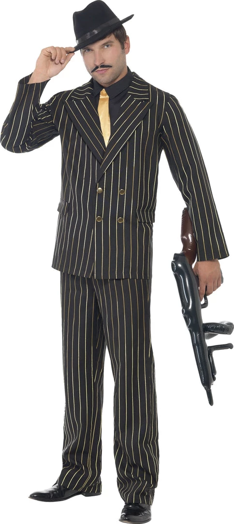Smiffy's Pin Striped Gold 1920's Gatsby Gangster Mens 20s Costume 3 Smiffy's Pin Striped Gold 1920's Gatsby Gangster Mens 20s Costume