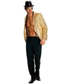 Rubie's Mens Disco Gold Sequin Bling Popstar Jacket