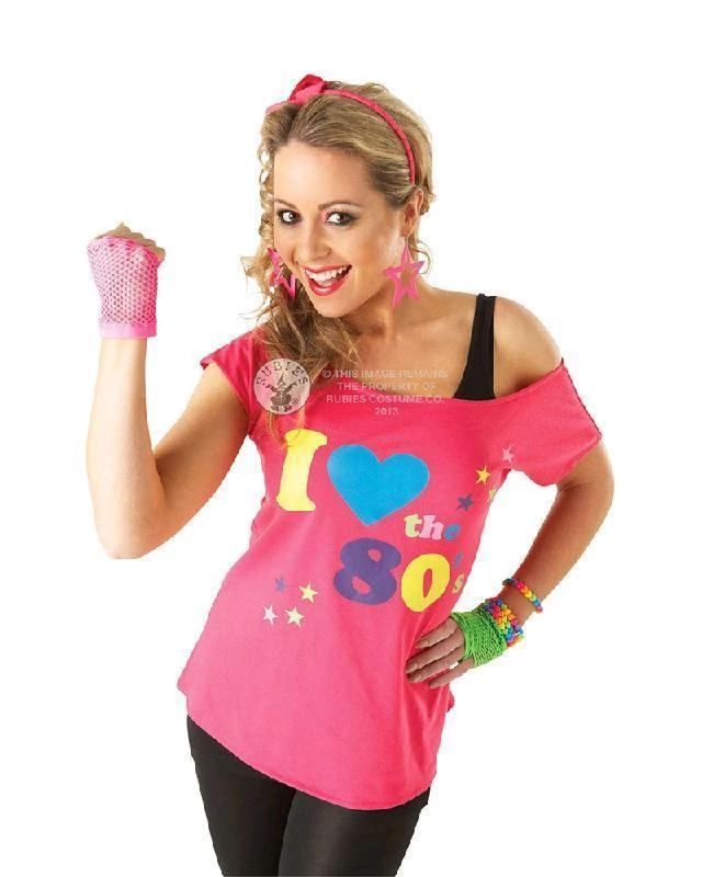 Rubie's I Love The 80s T-Shirt Adult Ladies Fancy Dress Costume Girls Top Womens