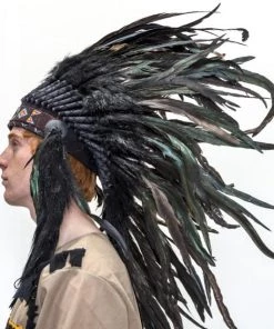 Interalia Indian Headdress Black Feather Native American Chief Quality Headgear Womens