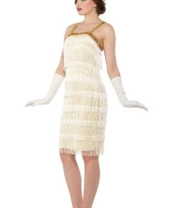 Karnival Costumes Womens 1920s Ivory Flapper Costume For Women