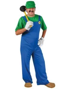 Sweidas Mens Super Plumber Adult Costume L. 1980s Video Game Fancy Dress