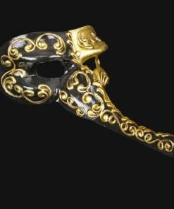 Carta Alta Long Nose Masquerade Male Venetian Mask Gold & Black