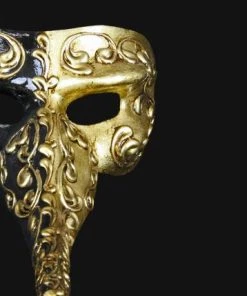 Carta Alta Long Nose Masquerade Male Venetian Mask Gold & Black 7 Carta Alta Long Nose Masquerade Male Venetian Mask Gold & Black