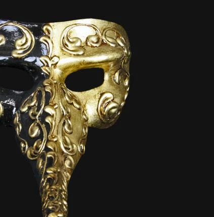 Carta Alta Long Nose Masquerade Male Venetian Mask Gold & Black 5 Carta Alta Long Nose Masquerade Male Venetian Mask Gold & Black