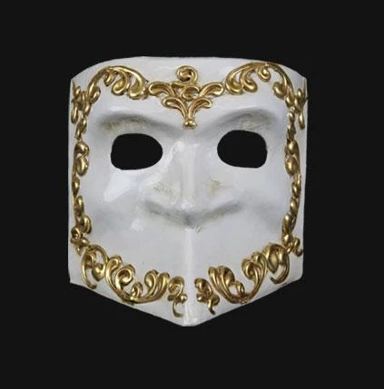 Carta Alta Mask Men's Venetian White & Gold Baroque Masquerade 3 Carta Alta Mask Men's Venetian White & Gold Baroque Masquerade