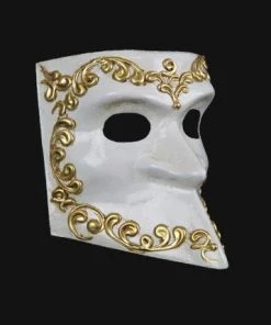 Carta Alta Mask Men's Venetian White & Gold Baroque Masquerade