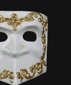 Carta Alta Mask Men's Venetian White & Gold Baroque Masquerade 7 Carta Alta Mask Men's Venetian White & Gold Baroque Masquerade