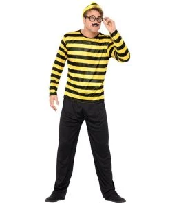 Smiffys Odlaw Where's Wally? Black & Yellow Adult Costume For Men Mens
