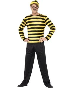 Smiffys Odlaw Where's Wally? Black & Yellow Adult Costume For Men Mens