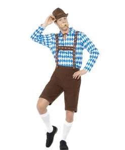 Smiffy's Mens Beer Man Oktoberfest Bavarian Brown Short Lederhosen Costume