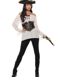 Smiffys Womens Pirate Shirt Ivory Deluxe Adult Women's Costume