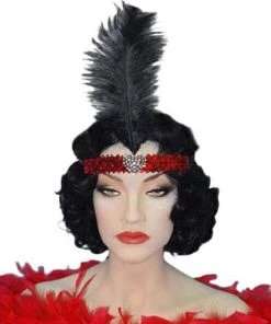 Carnival Products Heart Crystal Flapper 20's Headband & Black Feather