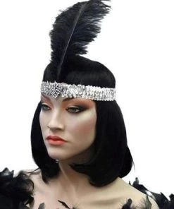 Carnival Products Heart Crystal Flapper 20's Headband & Black Feather
