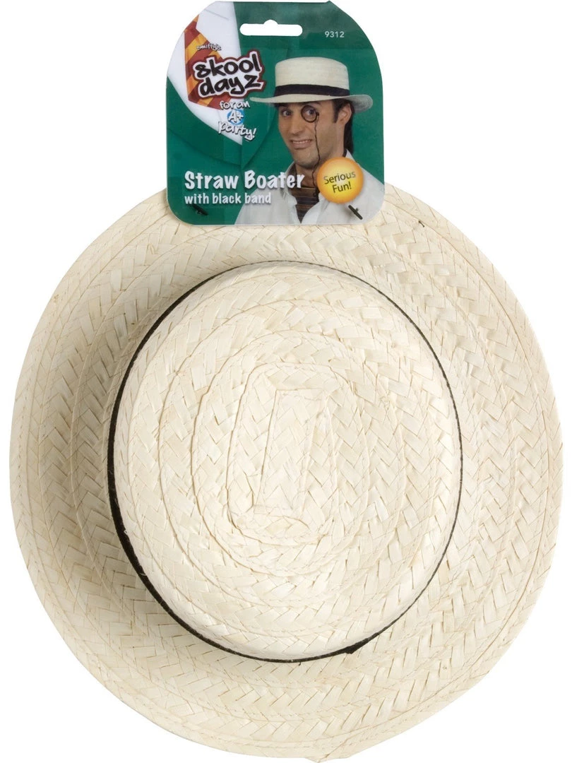 Smiffy's Straw Boater Hat With Black Hat Band School Hat