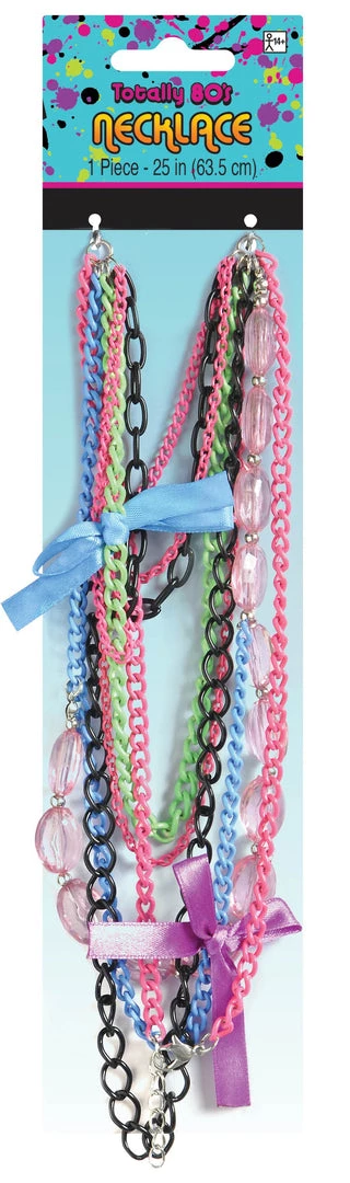 Amscan Womens Totally 80s Bright Multi Chain Necklace With Bows 3 Amscan Womens Totally 80s Bright Multi Chain Necklace With Bows