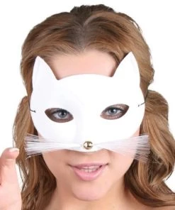 Tomfoolery Cat White Masquerade Mask With Whiskers Womens