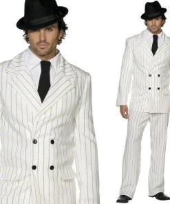 Smiffy's Gangster White Pin Striped Costume Suit