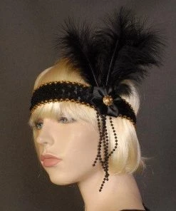 Interalia Ribbon Flower Black Flapper Headband Deluxe