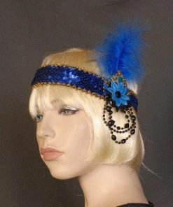 Interalia Womens Woven Flower Blue Flapper Headband Deluxe
