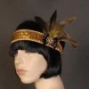 Interalia Flapper Headband Deluxe Gold And Black Feathers