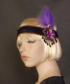 Interalia Ribbon Flower Flapper Headband Deluxe Purple