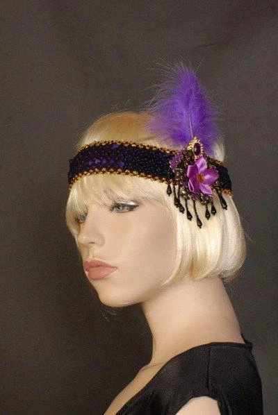 Interalia Ribbon Flower Flapper Headband Deluxe Purple 3 Interalia Ribbon Flower Flapper Headband Deluxe Purple
