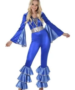 Karnival Costumes Disco Diva 70s Blue Stretch Jumpsuit