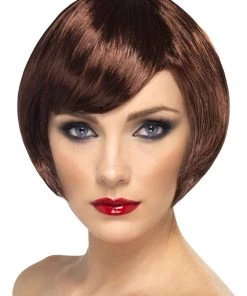 Smiffy's Chicago Bob Short Brown Straight Wig Womens Costume Fancy Dress Cosplay Hair