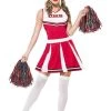 Smiffy's Cheerleader Adult Womens Fancy Dress Party Costume With Pom Poms