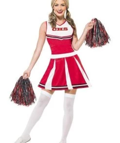 Smiffy's Cheerleader Adult Womens Fancy Dress Party Costume With Pom Poms