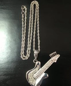 Carnival Products Buy Costumes Guitar Necklace Silver Metal