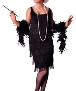 Disguises Flapper Black Full Fringing Long Flapper Women's 1920's Hire Costume