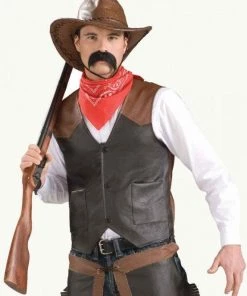 Sweidas Mens Cowboy Faux Leather Vest Costume Accessory