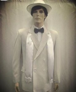Disguises Gangster White Pin Striped 1920's Men's Costume For Hire