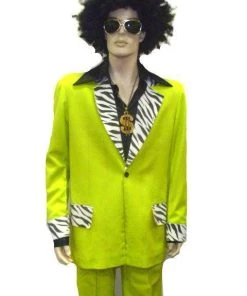 Disguises Pimp Lime Zebra Suit Mens 1970s Hire Costume