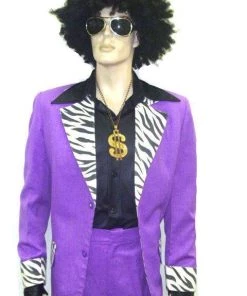 Disguises Pimp Purple Zebra Suit Mens 1970s Hire Costume