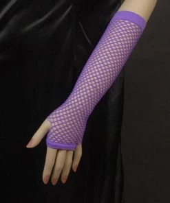 Interalia Womens Fishnet Long 1980's Purple Fingerless Gloves