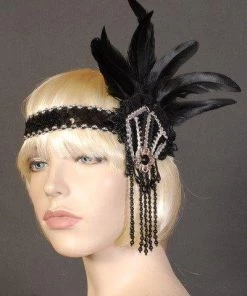 Interalia Womens Lace Black Flapper Deluxe Headband