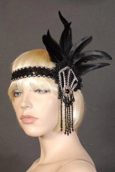 Interalia Womens Lace Black Flapper Deluxe Headband 3 Interalia Womens Lace Black Flapper Deluxe Headband