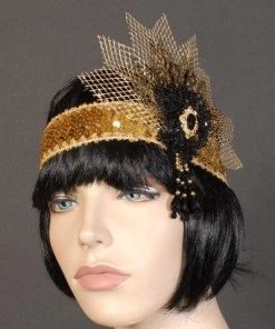 Interalia Netting Gold Flapper Deluxe Headband Womens