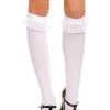 Music Legs Womens School White Lace Ruffle Trim Socks Opaque Knee High Stockings Ladies Hosiery