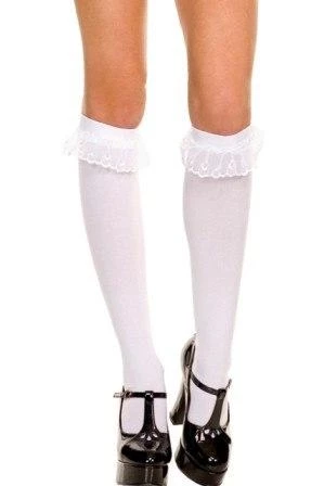 Music Legs Womens School White Lace Ruffle Trim Socks Opaque Knee High Stockings Ladies Hosiery 3 Music Legs Womens School White Lace Ruffle Trim Socks Opaque Knee High Stockings Ladies Hosiery