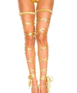 Music Legs Womens Roman Metallic Gold Greek Ladies Costume Leg Wraps Stockings