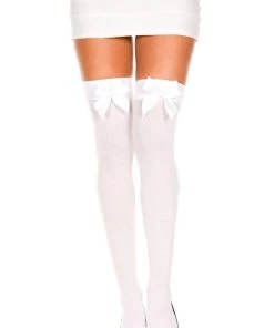 Music Legs Stockings Thigh High Stay-ups With Bows Opaque
