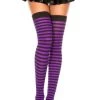 Music Legs Womens Purple And Black Striped Stay-up Thigh High Stockings