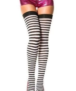 Music Legs Striped Black & White Fancy Dress Stockings Halloween Costume Stay-ups Womens